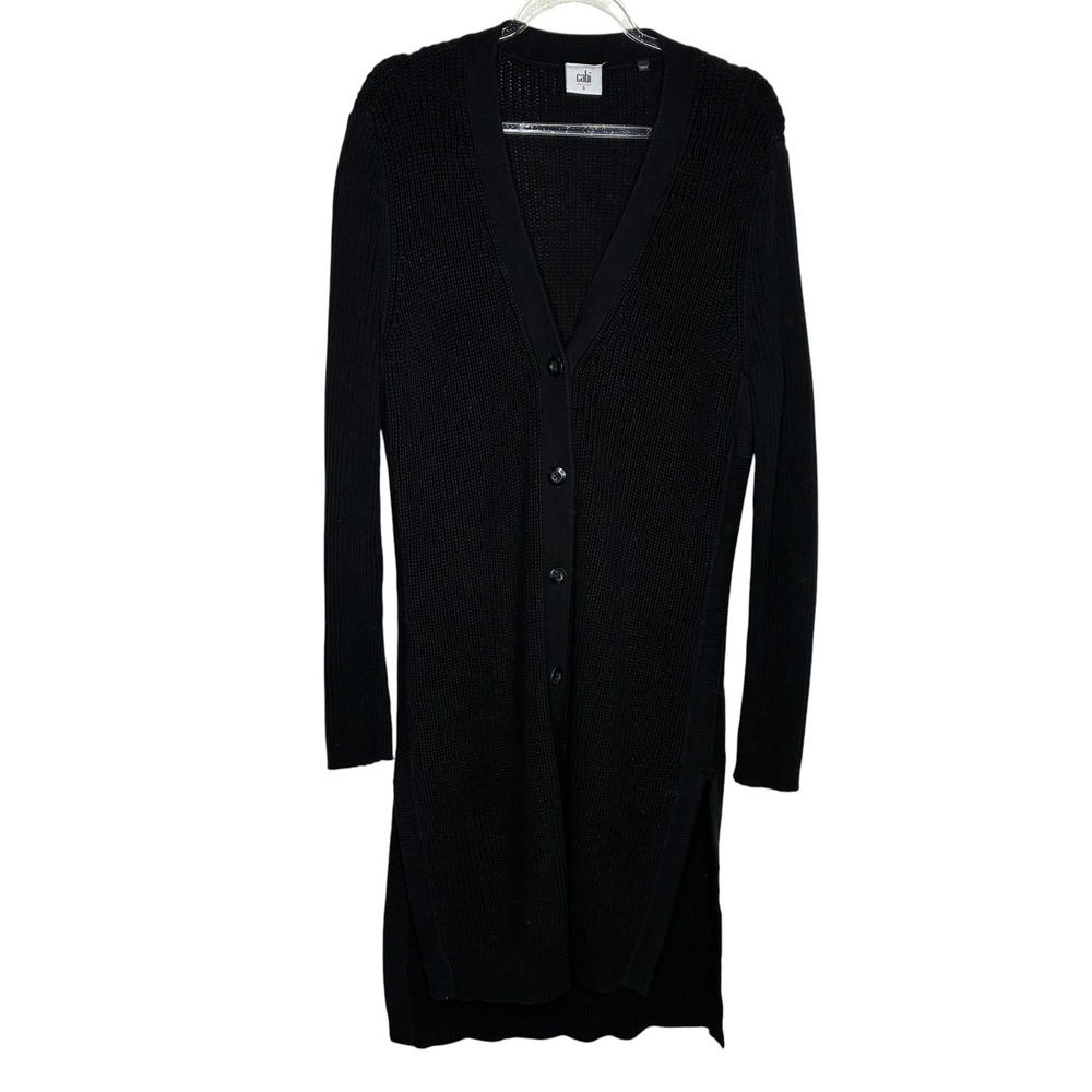 Cabi 3715 Small Madison Cardigan Sweater Black Cotton Longline Button Duster